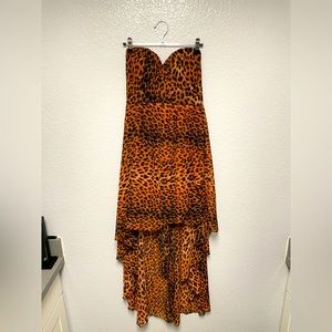 Orange Leopard Strapless High Low Dress